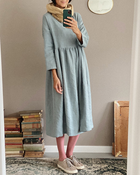 simply grey linen dress Women's SOPHIA long – No Cushion 37.7 Hips ± 100cm Knee Length Cap Sleeve Color:ECRU