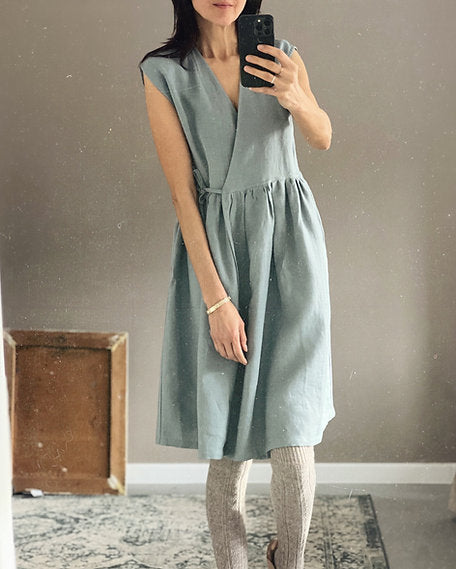 WOMEN'S LINEN WRAP DRESS sleeveless