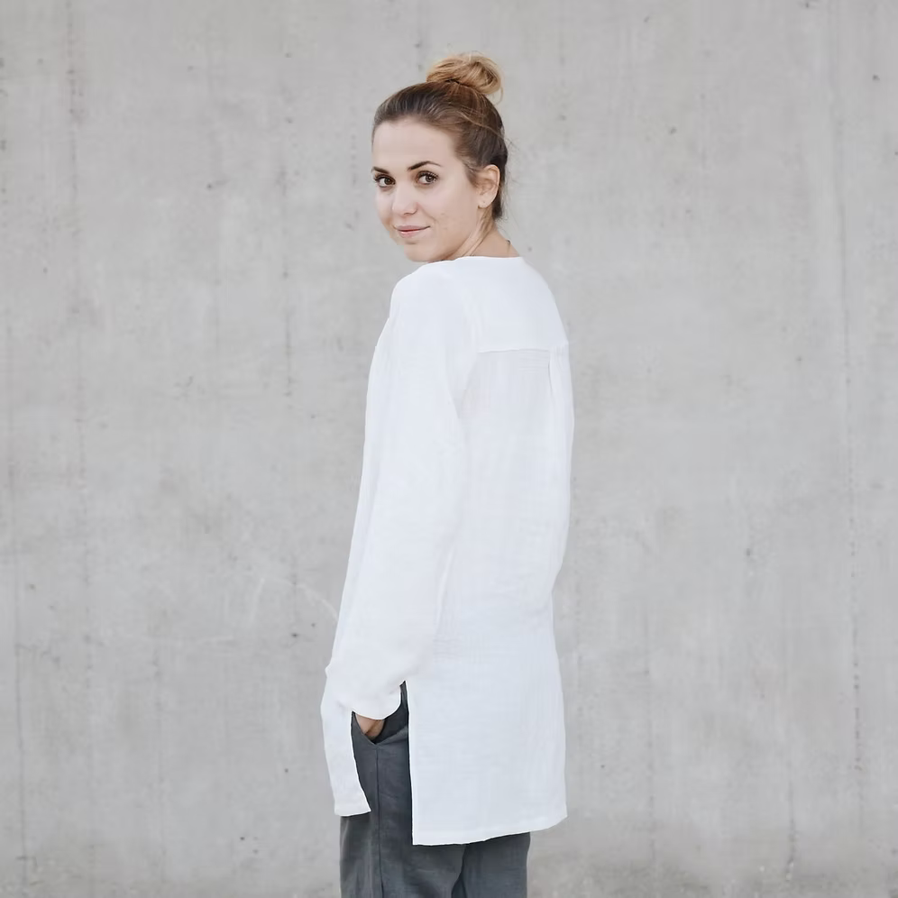 WOMEN'S LINEN BASIC TUNIC LONG SLEEVE