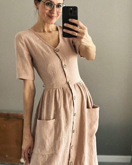 Women's linen buttons dress LUISA short sleeve