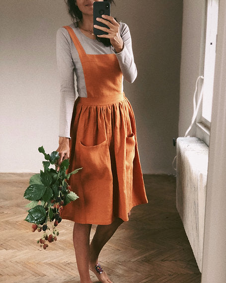 Women's linen skirt with braces