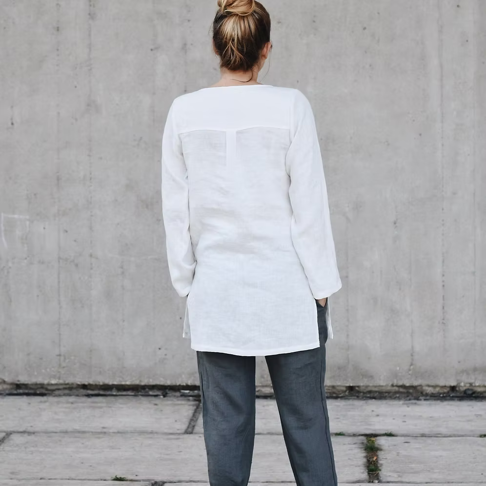 WOMEN'S LINEN BASIC TUNIC LONG SLEEVE