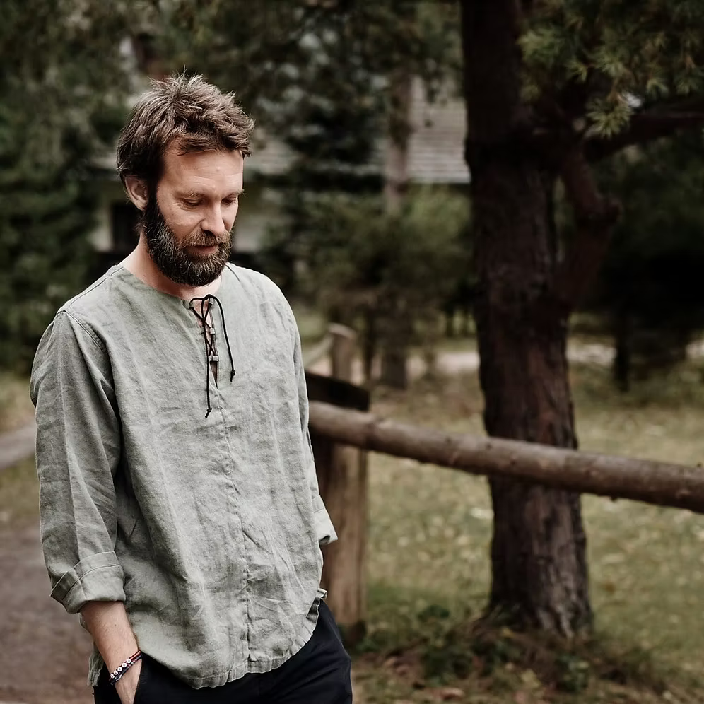 DRAWSTRING MEN'S LINEN SHIRT LONG SLEEVE