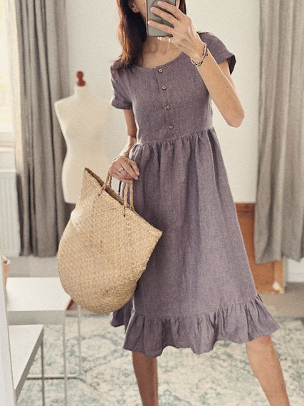 short linen dress Women's linen LUCY dress, short sleeve – Simply Grey