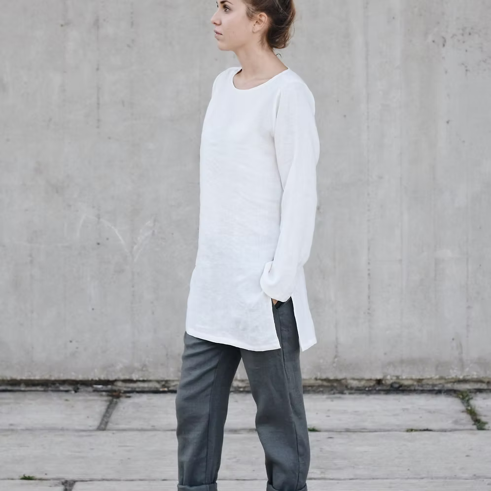 WOMEN'S LINEN BASIC TUNIC LONG SLEEVE