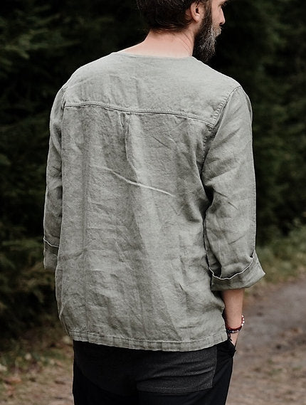 DRAWSTRING MEN'S LINEN SHIRT LONG SLEEVE