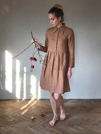 Women's linen shirt dress MARGOT long sleeve