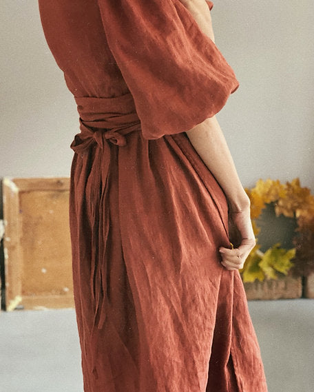 Women's linen wrap dress LARA - mild grey / M Women's linen wrap dress LARA - mild grey / M